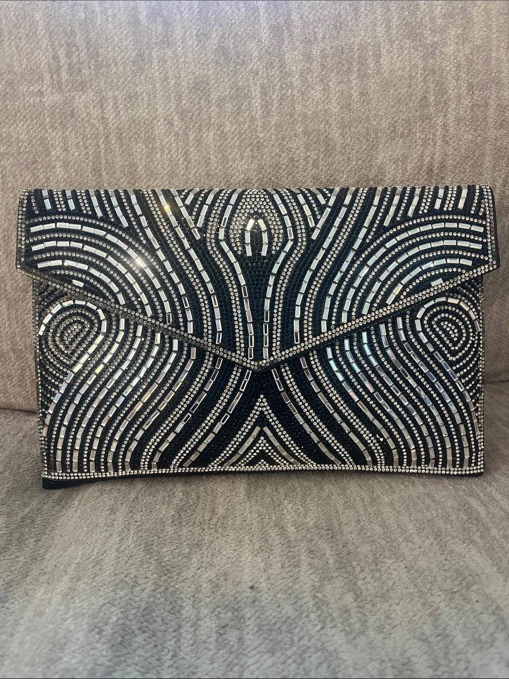 Boutique Embellished Black Crystal Envelope Clutch - Picture 1 of 4